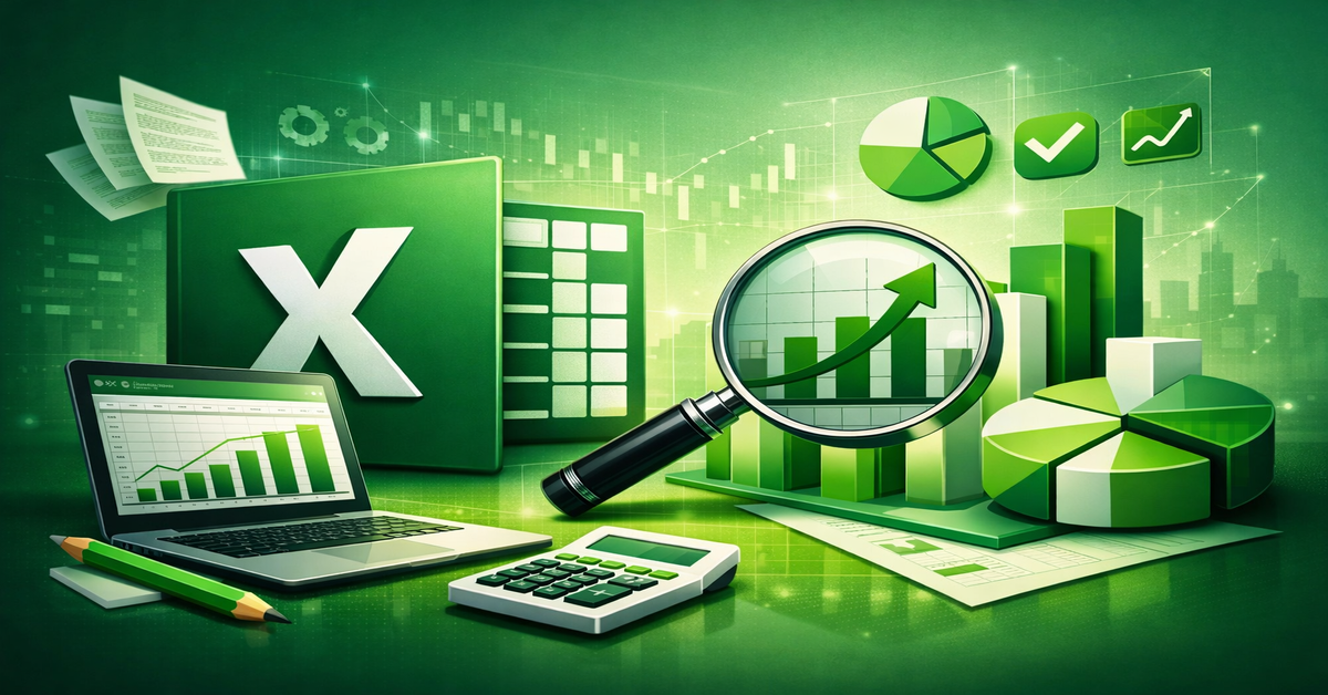 5 dicas para usar dados e gráficos do Excel em uma apresentação profissional mostrando planilha e gráficos de pizza e barras